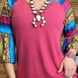 Ruffle Bell Short Sleeves Fuchsia Size Small